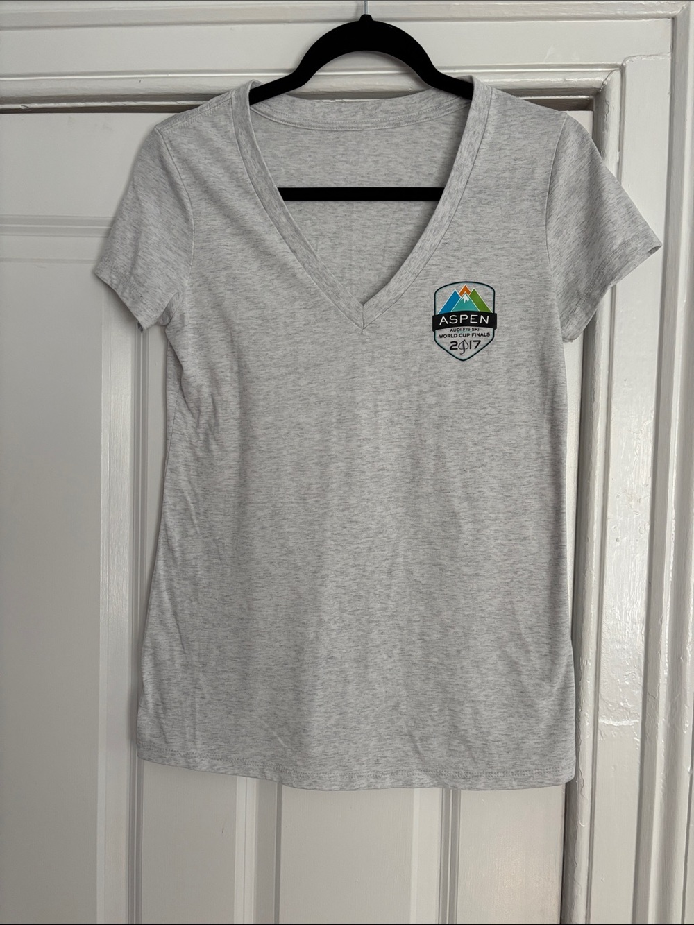 V-Neck Women's Tee in Light Gray-Aspen